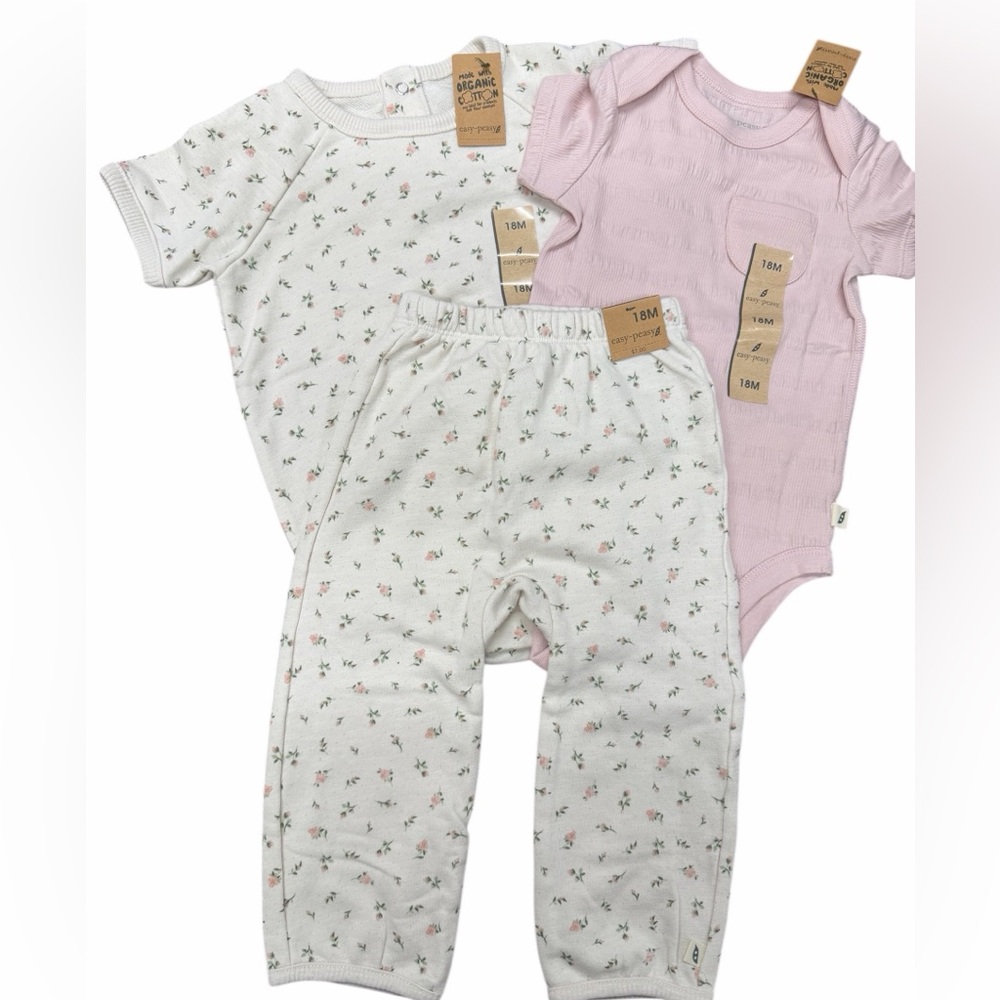 3-Piece Baby Set - Pink Floral Bodysuit & Pants